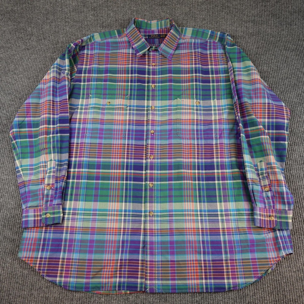 Polo Ralph Lauren Shirt Mens 4XLT Multicolor Plaid Long Sleeve Button Up Cotton